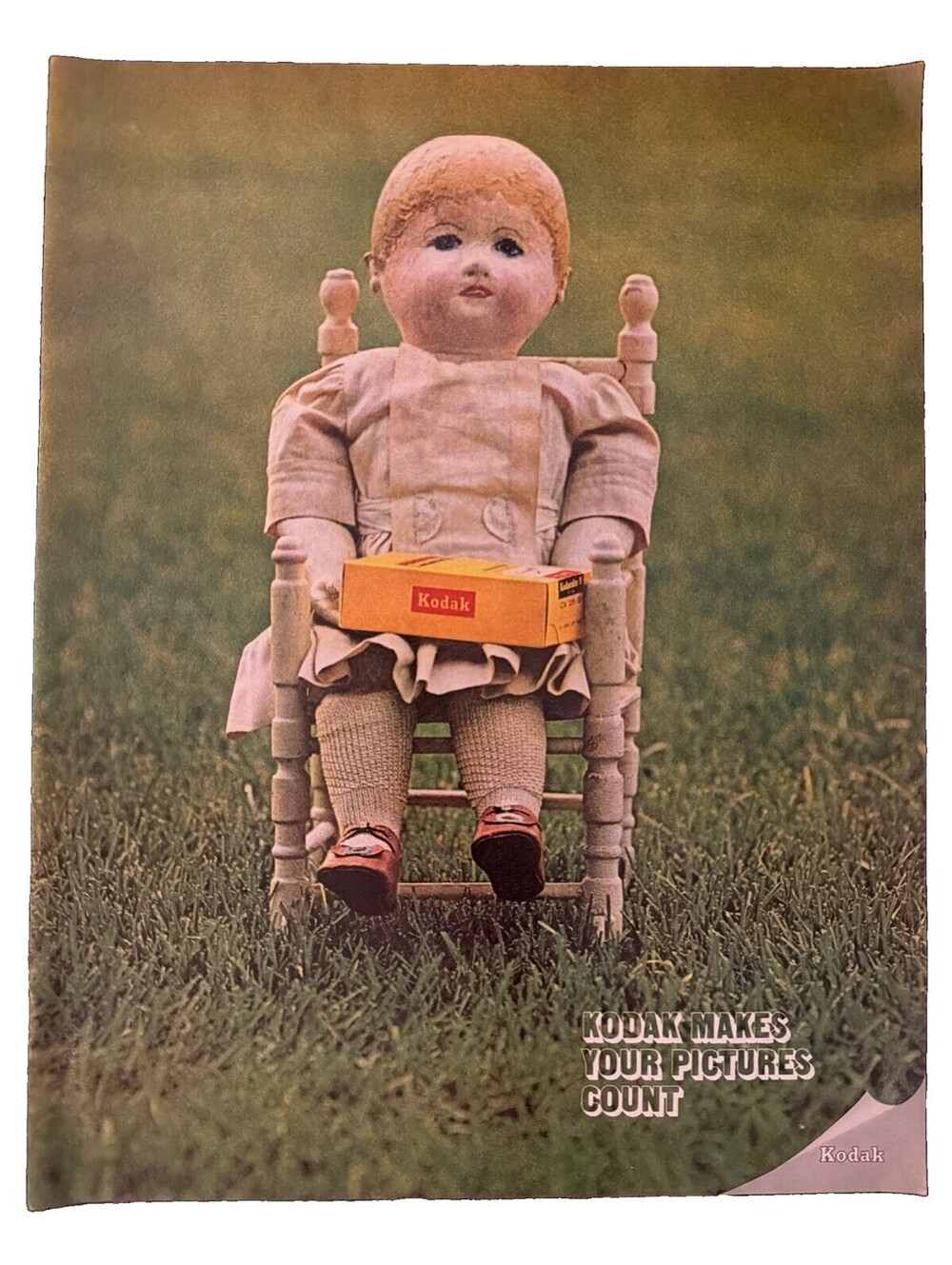 1970 Kodak Makes Your Pictures Count Print Ad Photography Fil Creepy Doll Art